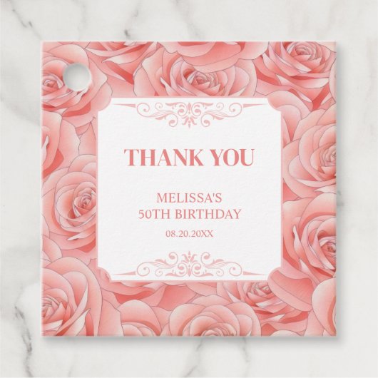 Spring Pink Roses Blossom Floral Vielen Dank Geschenkanhänger (Vorderseite)