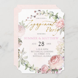 Spring Pink Roses Peony Gold Foil Engagement Party Einladung