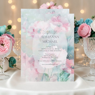 Spring Pink & Teal Floral Wedding Invitation Einladung