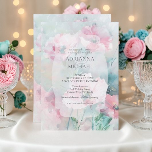 Spring Pink & Teal Floral Wedding Invitation Einladung