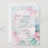 Spring Pink & Teal Floral Wedding Invitation Einladung (Vorderseite)