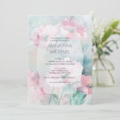Spring Pink & Teal Floral Wedding Invitation Einladung (Stehend Vorderseite)