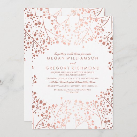 Spring Pinks Gipskraut Blumengebäck Hochzeit Einladung (Vorne/Hinten)