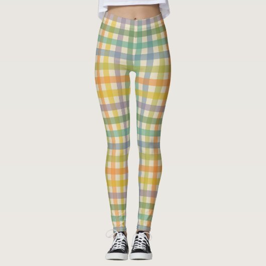 Spring Plaid Pattern in Orange Green and Brown Leggings (Vorderseite)