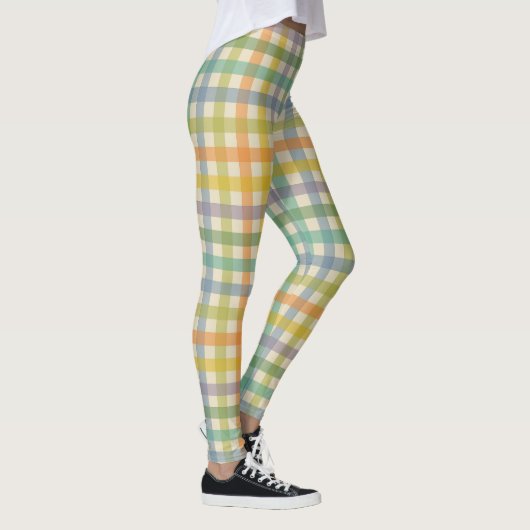 Spring Plaid Pattern in Orange Green and Brown Leggings (Rechts)
