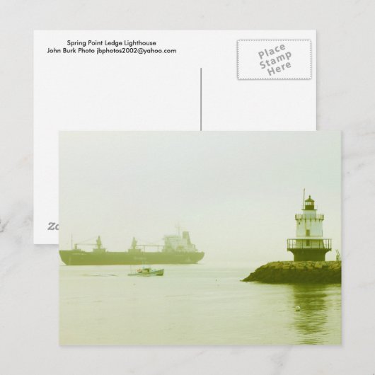 Spring Point Ledge Lighthouse Freighter Portland Postkarte (Vorne/Hinten)