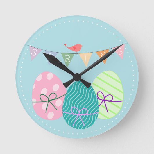 Spring powder blue Easter eggs Runde Wanduhr (Vorderseite)