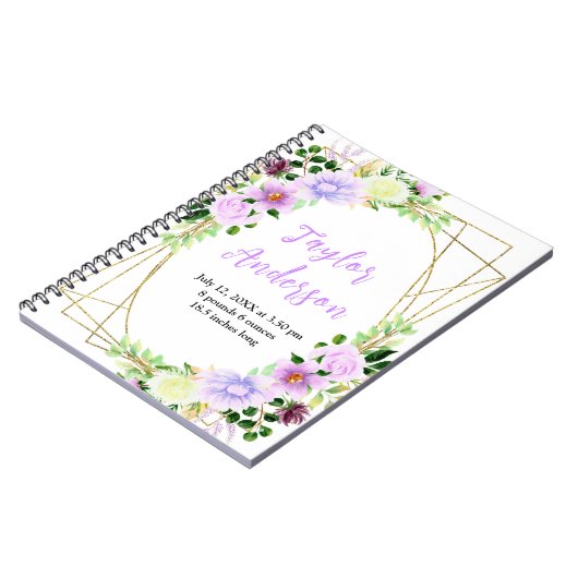 Spring Purple Floral Baby Birth Stats Notizblock (Linke Seite)