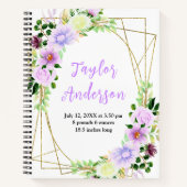 Spring Purple Floral Baby Birth Stats Notizblock (Vorderseite)