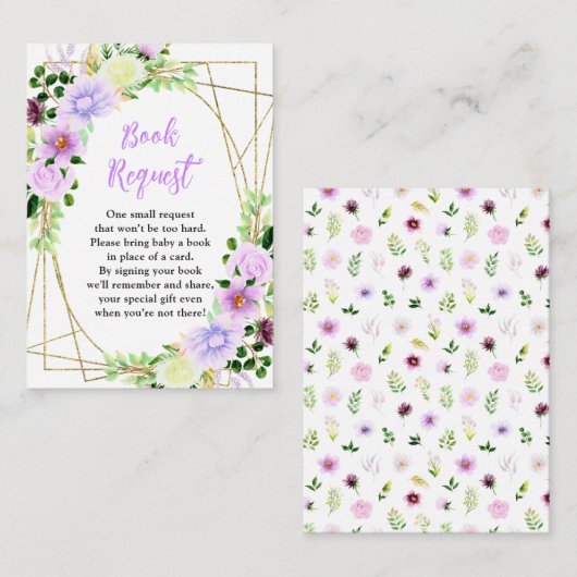 Spring Purple Floral Baby Shower Book Request Begleitkarte (Vorne/Hinten)