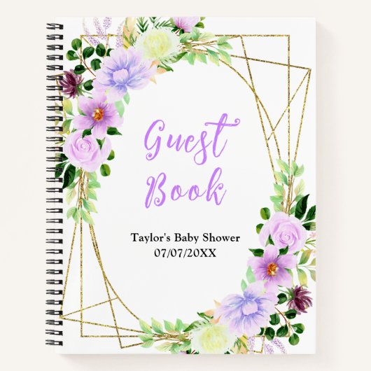 Spring Purple Floral Baby Shower Guest Book Notizblock (Vorderseite)