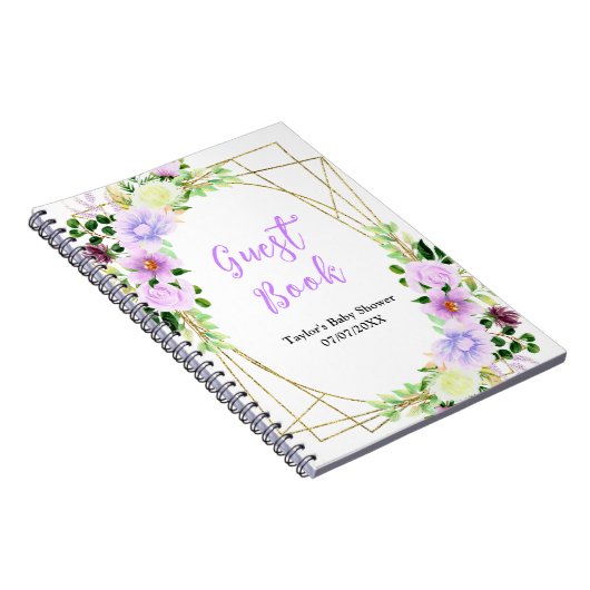 Spring Purple Floral Baby Shower Guest Book Notizblock (Rechte Seite)