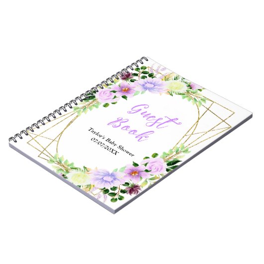 Spring Purple Floral Baby Shower Guest Book Notizblock (Linke Seite)