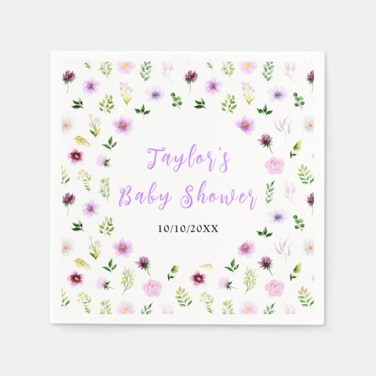 Spring Purple Floral Baby Shower Serviette (Vorderseite)