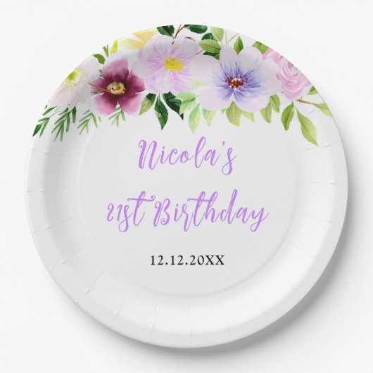 Spring Purple Floral Birthday Pappteller (Vorderseite)
