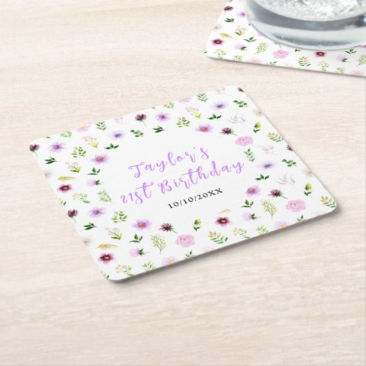 Spring Purple Floral Birthday Rechteckiger Pappuntersetzer (angewinkelt)