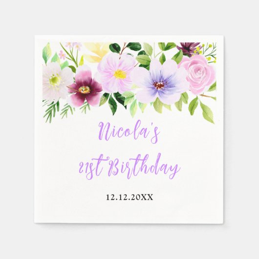 Spring Purple Floral Birthday Serviette (Vorderseite)