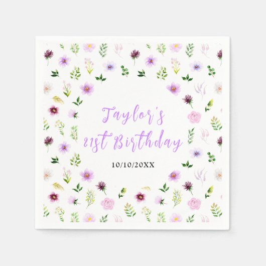 Spring Purple Floral Birthday Serviette (Vorderseite)