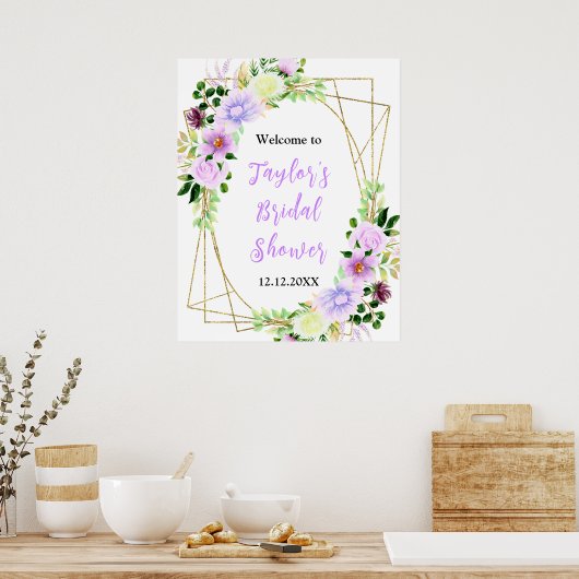 Spring Purple Floral Bridal Shower Welcome Sign Poster (Küche)