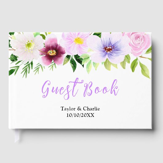 Spring Purple Floral Wedding Gästebuch (Vorderseite)