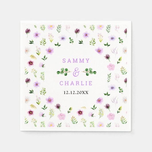 Spring Purple Floral Wedding Serviette (Vorderseite)
