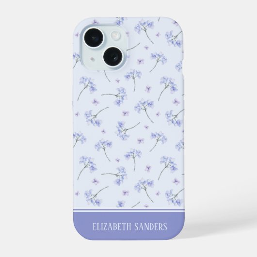 Spring Purple Flowers Pattern iPhone 15 Hülle (Rückseite)
