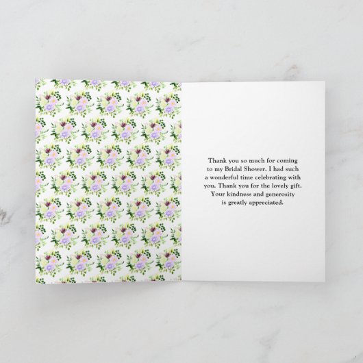 Spring Purple Flowers with Foliage Bridal Shower Dankeskarte (Innenseite)