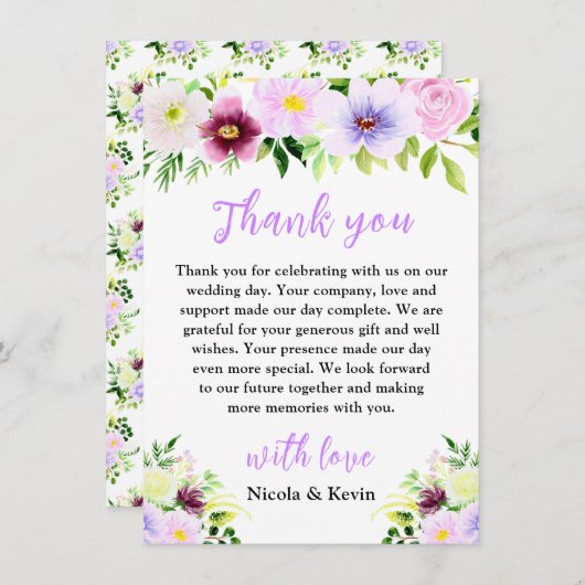 Spring Purple Flowers with Foliage Dankeskarte (Vorne/Hinten)