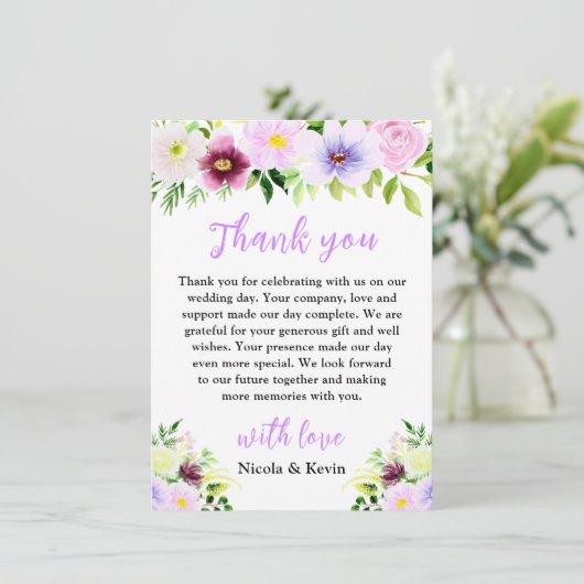 Spring Purple Flowers with Foliage Dankeskarte (Stehend Vorderseite)