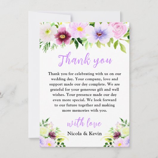 Spring Purple Flowers with Foliage Dankeskarte (Vorderseite)