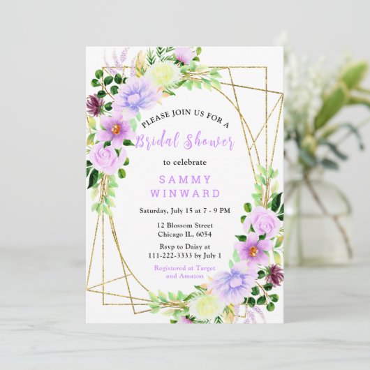 Spring Purple Flowers with Foliage Einladung (Stehend Vorderseite)