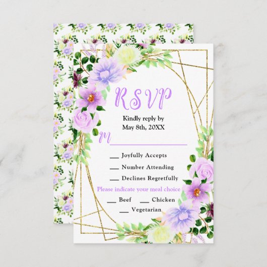 Spring Purple Flowers with Foliage RSVP Karte (Vorne/Hinten)