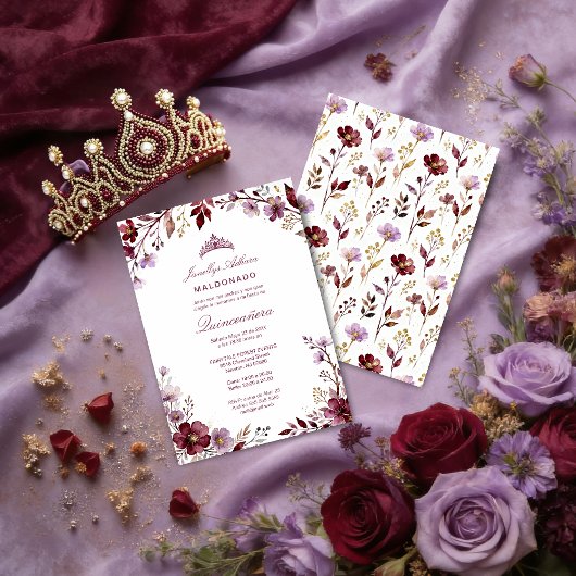 Spring Purple-Toned Botanical Branches Tiara XVs Einladung