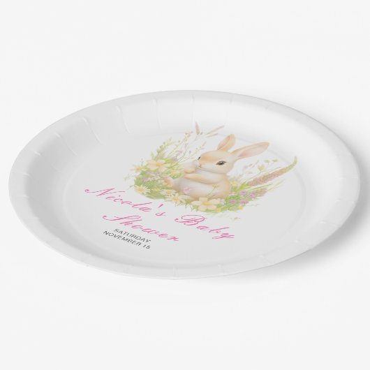 Spring Rabbit Baby Dusche Pappteller (Schrägansicht)