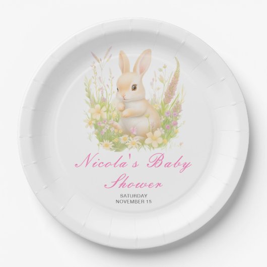 Spring Rabbit Baby Dusche Pappteller (Vorderseite)