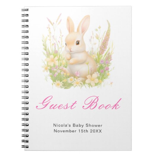 Spring Rabbit Baby Shower Guest Book Notizblock (Vorderseite)