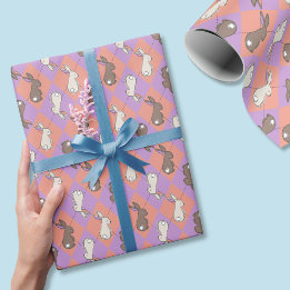 Spring Rabbit Pink and Purple Pastel Argyle  Geschenkpapier
