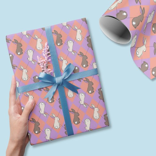 Spring Rabbit Pink and Purple Pastel Argyle  Geschenkpapier