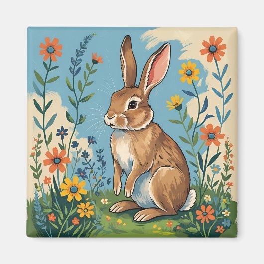 Spring Rabbit with Wildflowers Magnet (Vorne)
