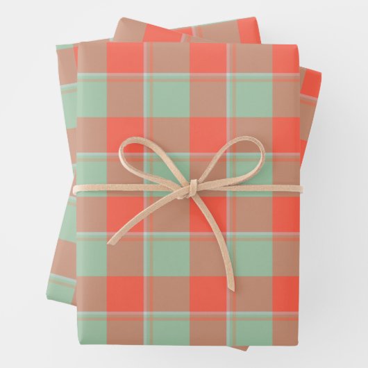 Spring Rain and Persimmon Plaid Green Apricot Geschenkpapier Set (Beispiel)