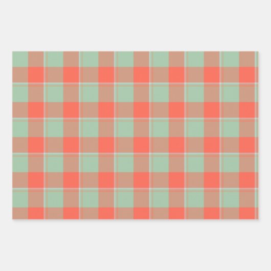 Spring Rain and Persimmon Plaid Green Apricot Geschenkpapier Set (Vorderseite)