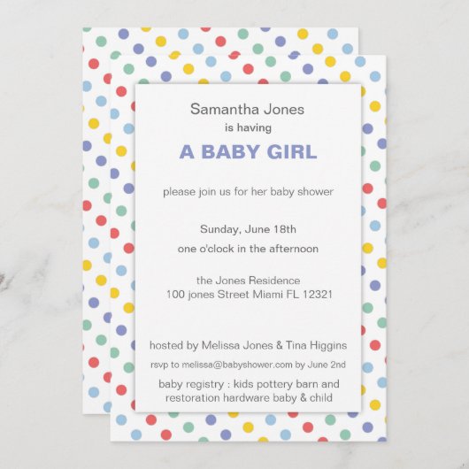 Spring Rainbow Polka Dot Pattern Baby Dusche Einladung (Vorne/Hinten)