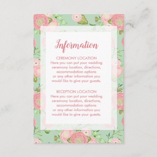 Spring Ranunculus Floral Wedding Information Cards Begleitkarte (Vorderseite)