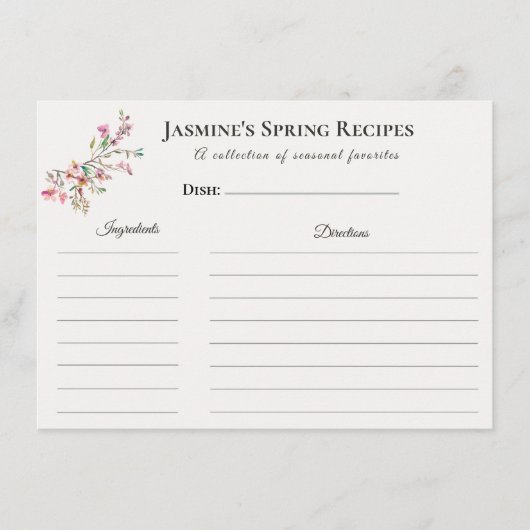 Spring Recipe Card Floral Seasonal Kitchen  Ankündigung (Vorderseite)