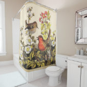 Spring Robin Birds Red Vogelbeobachtung Duschvorhang (Beispiel)