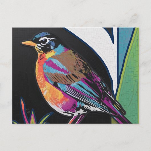 Spring Robin Collage Postkarte (Vorderseite)