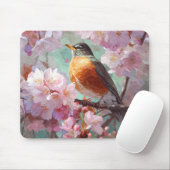 Spring Robin Pink Cherry Blossom Mousepad (Mit Mouse)