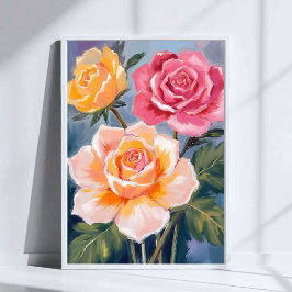 Spring Roses | Floral Watercolor Painting Flower Poster