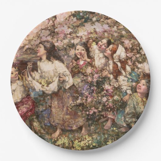 Spring Roundelay (von Edward Atkinson Hornel) Pappteller (Vorderseite)