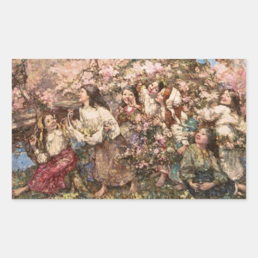 Spring Roundelay (von Edward Atkinson Hornel) Rechteckiger Aufkleber (Vorderseite)